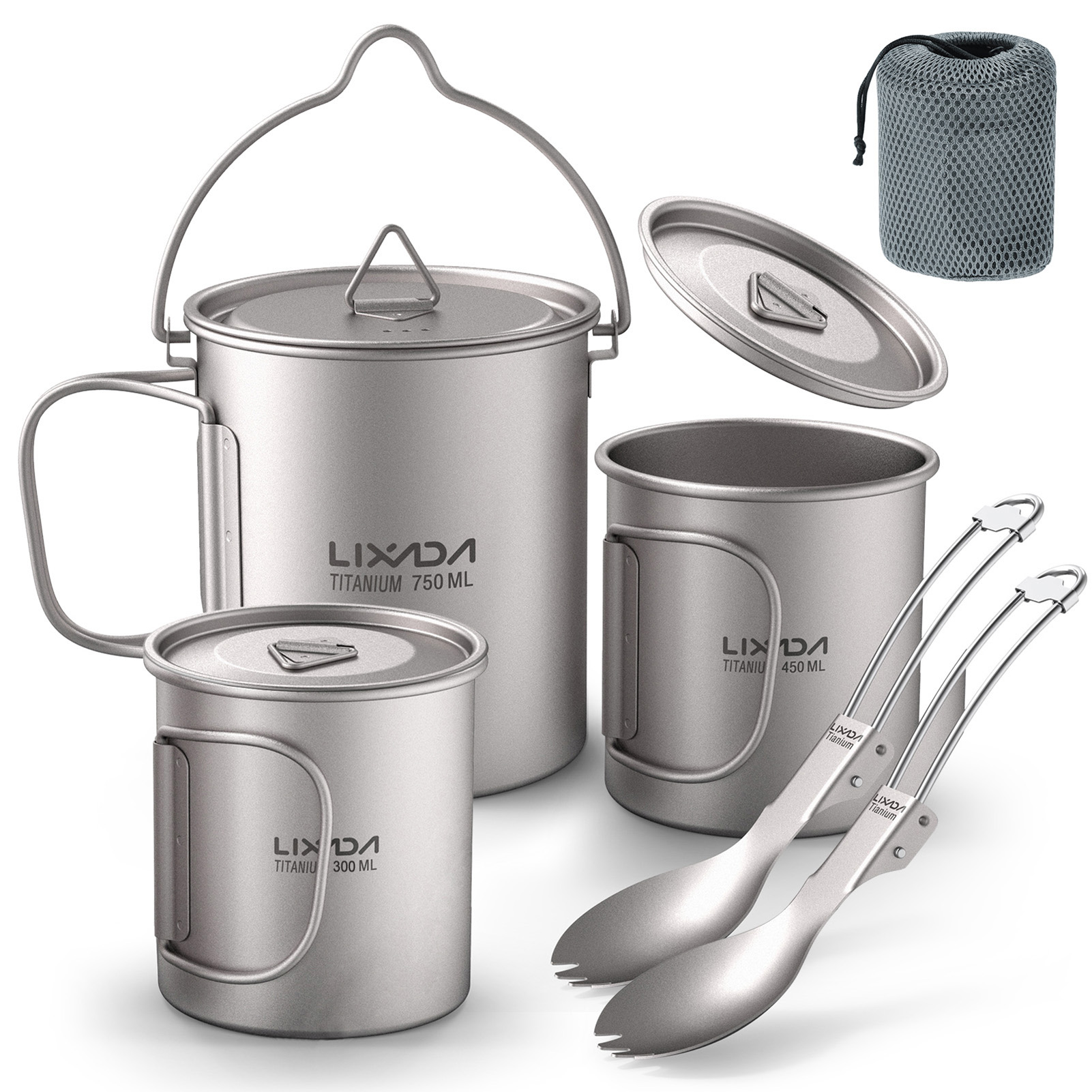 Camping Cooking Pot With Lid - Tazza in Titanio Ultraleggera 300ml/750ml, Portatile
