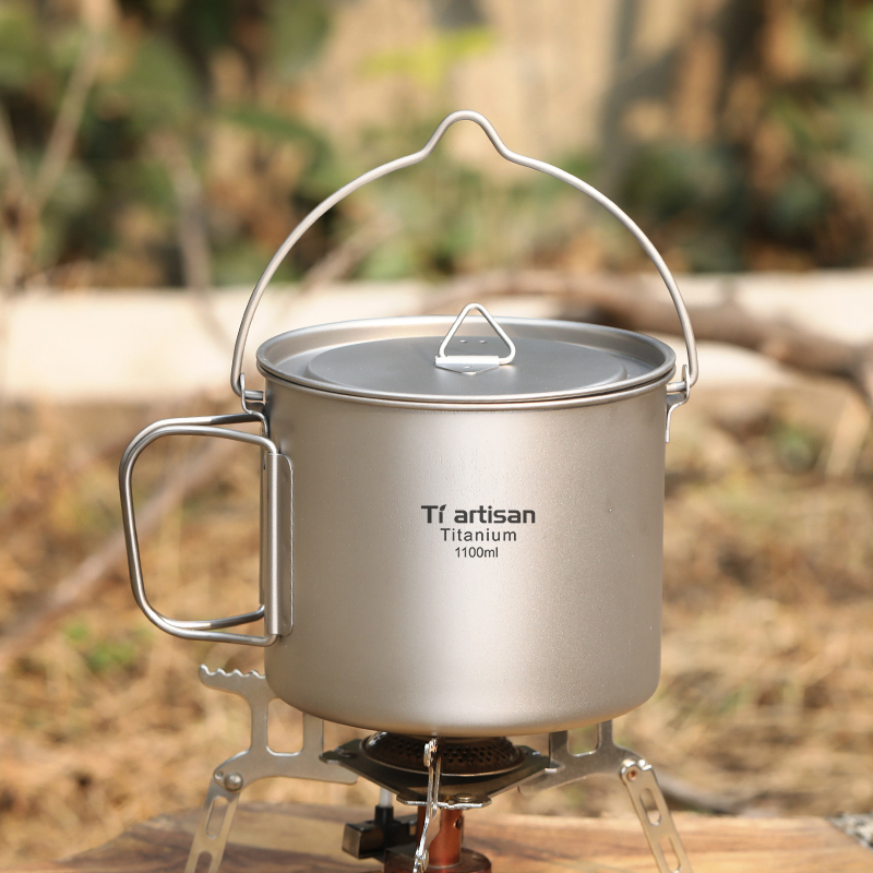 Camping Cooking Pot With Lid - Tiartisan Titanium 1.1L Set da cucina