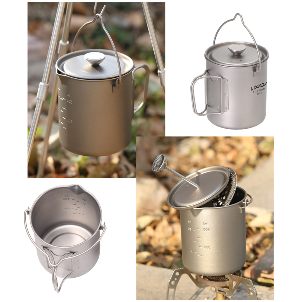Camping Cooking Pot With Lid - Tazza da Caffè in Titanio Lixada