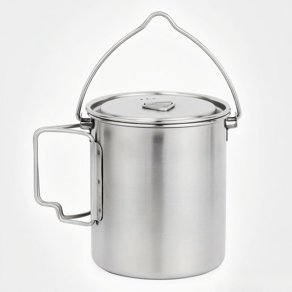 Camping Cooking Pot With Lid - Tazza da viaggio portatile in acciaio