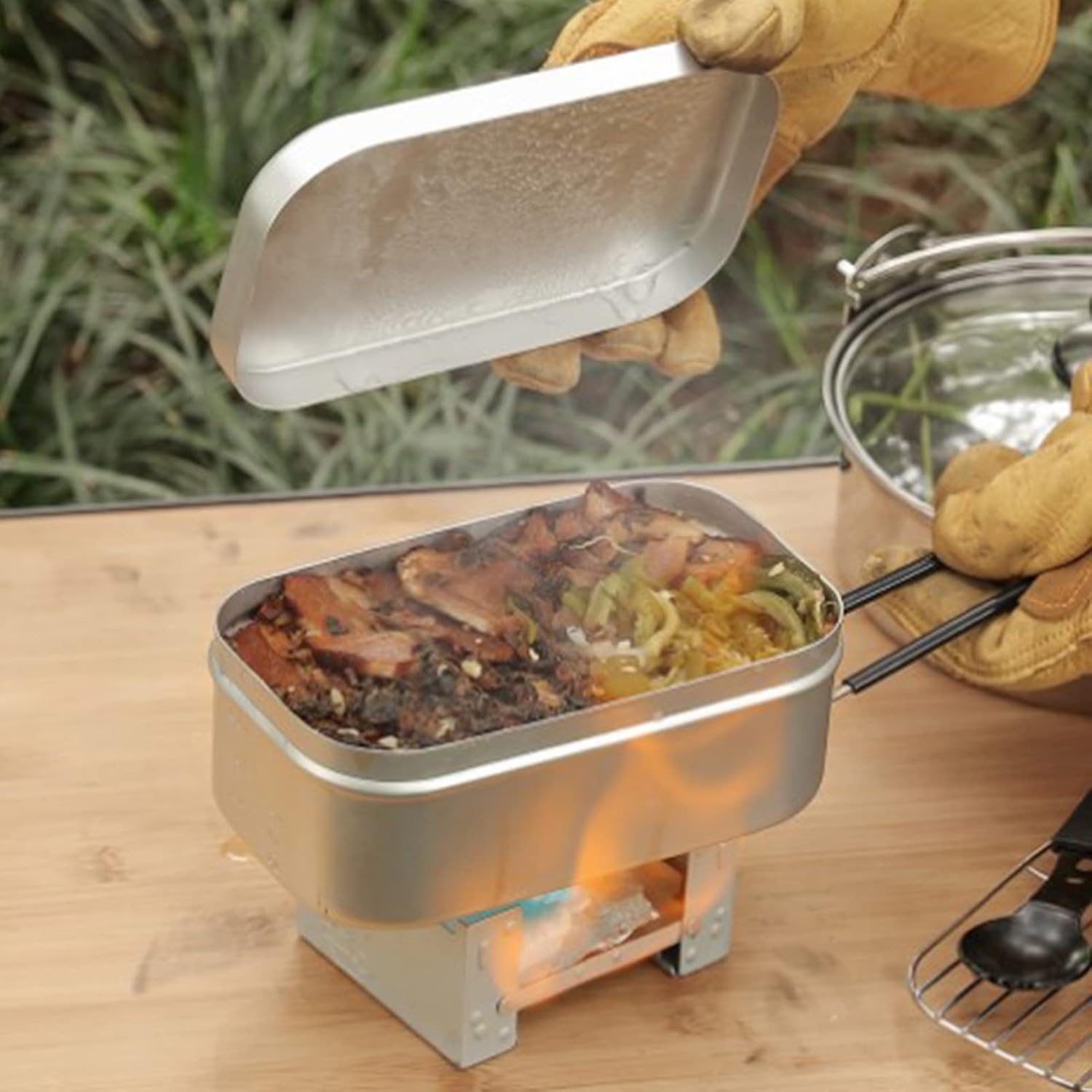 Camping Outdoor Cooking Equipment - Maniglia pieghevole per Bento Box, contenitore