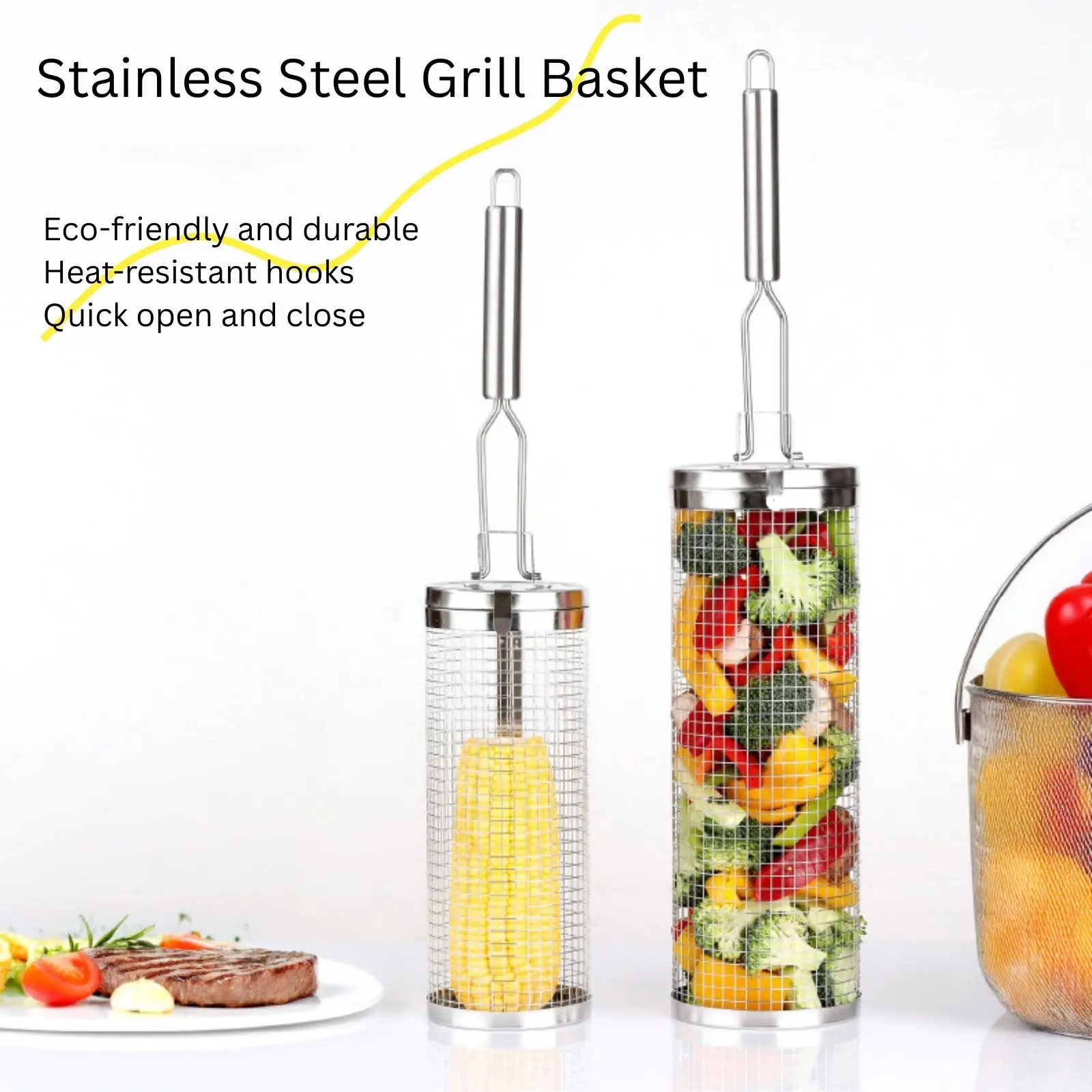 Camping Cooking Essentials - Cestello per grigliare in acciaio inossidabile