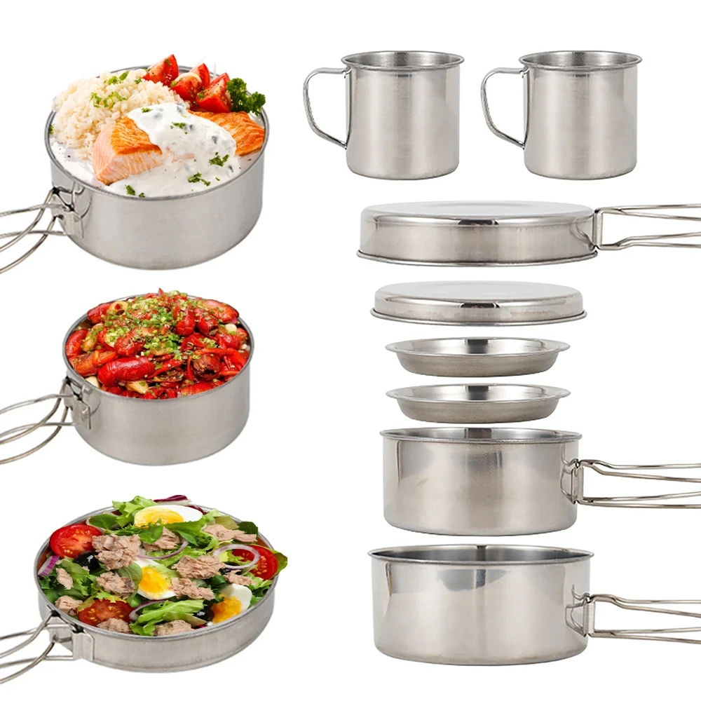 8 pezzi/set pentole da campegg - Camping Cooking Essentials recensione e prezzo